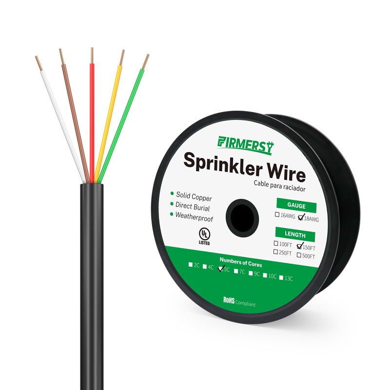 Firmerst 18/5 Solid Sprinkler Wire for up to 4 Valves System 150 Feet - Image 1